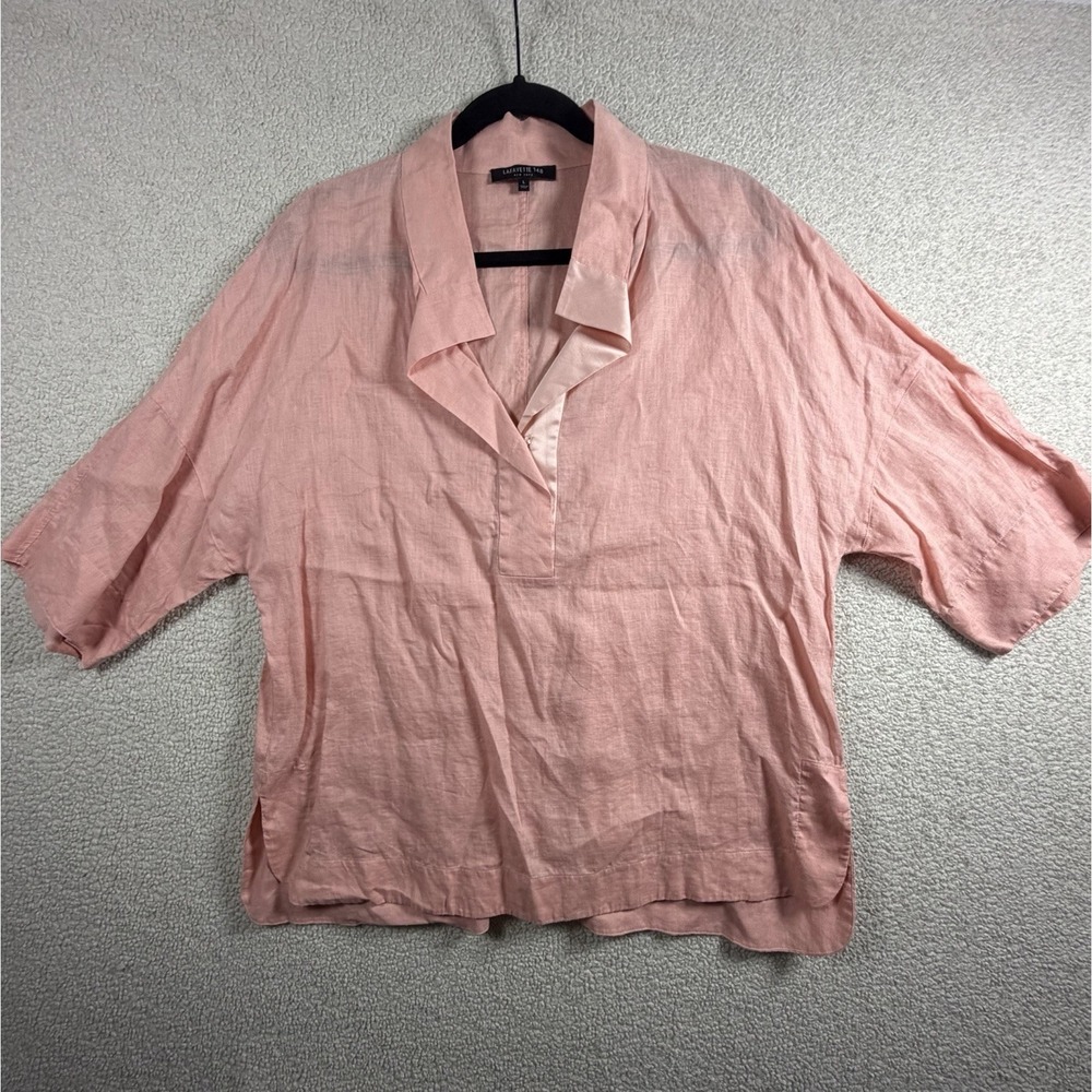 Lafayette 148 New York Womens L 100% Linen Pink Oversized Blouse Coastal